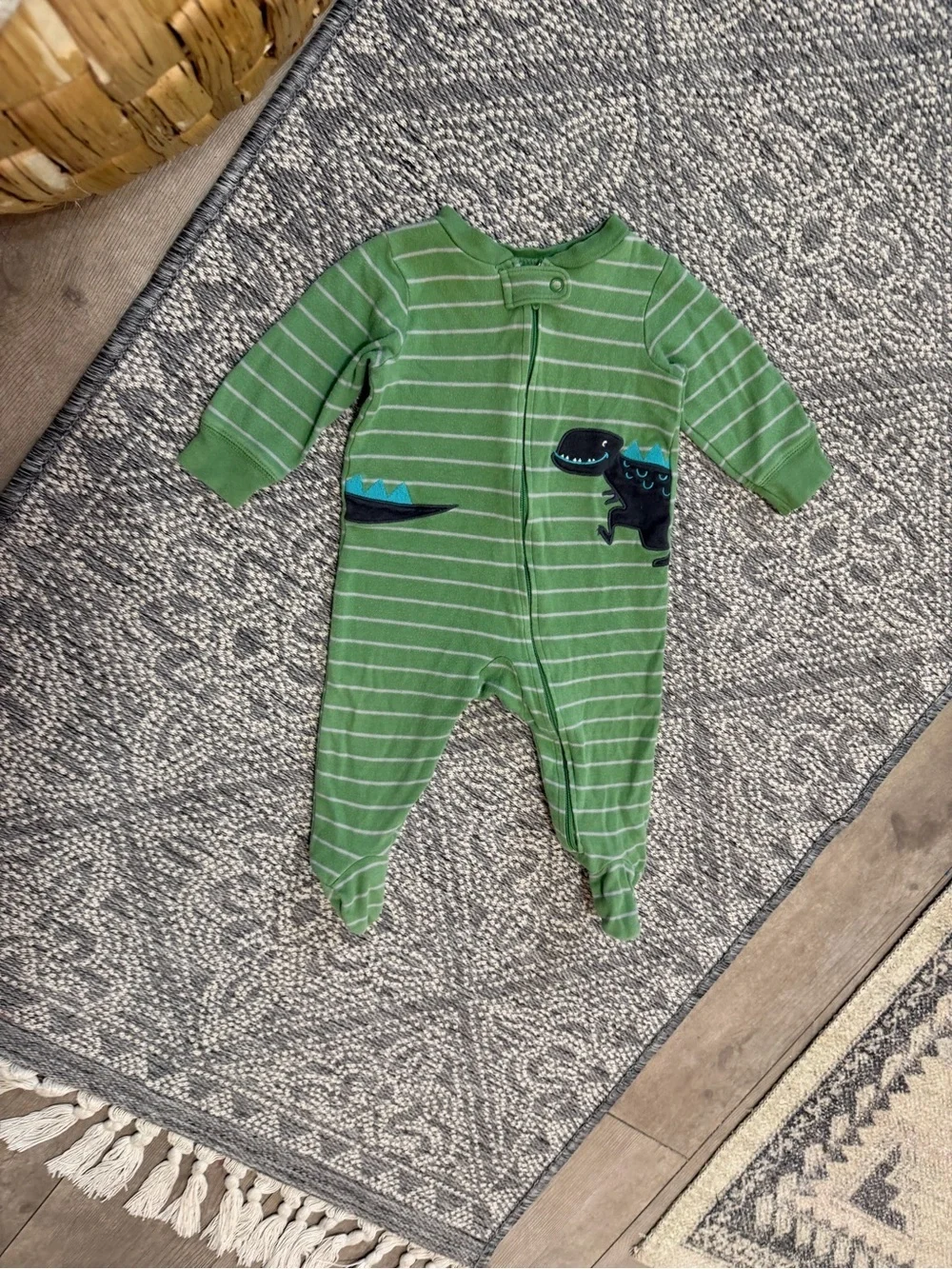 Carter's Baby Boy Footies Sleeper Green Striped Dino Footed One-Piece 6 Months